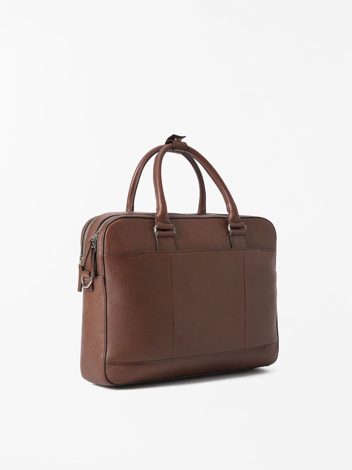 Burin Two Zipper Leather Briefcase COGNAC