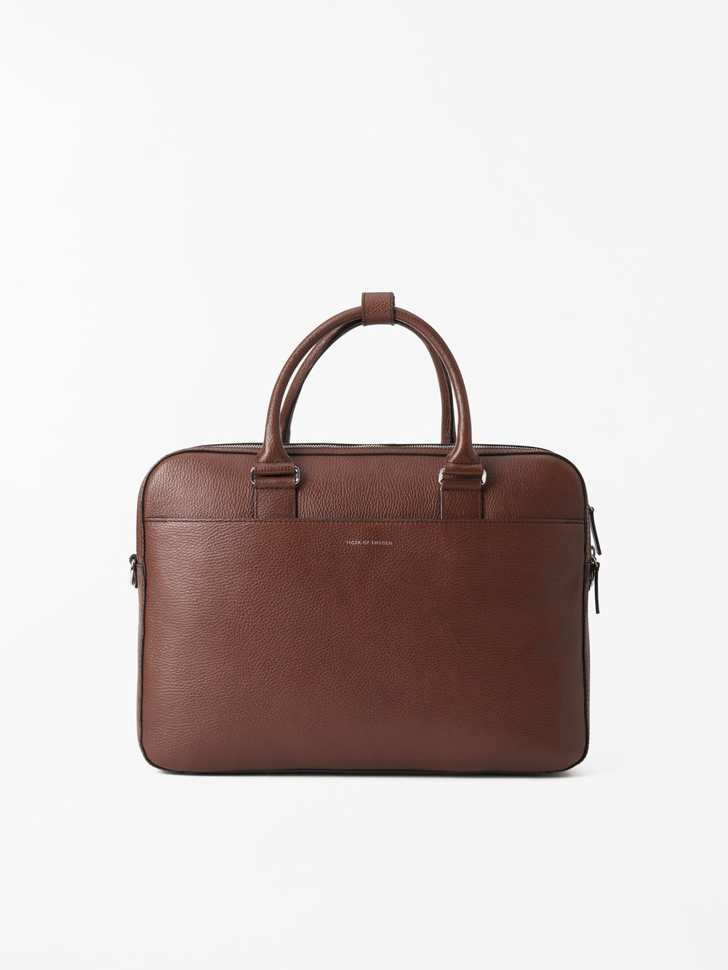 Burin Two Zipper Leather Briefcase COGNAC