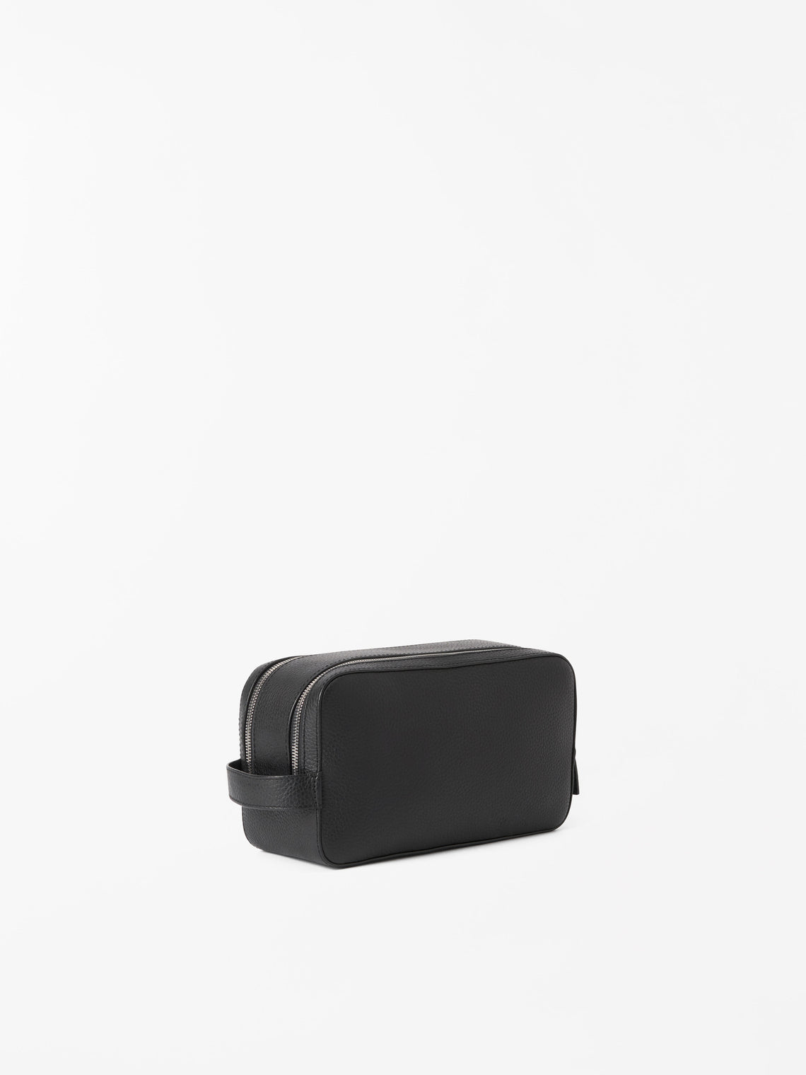 Wynd Two Zipper Leather Wash Bag Black