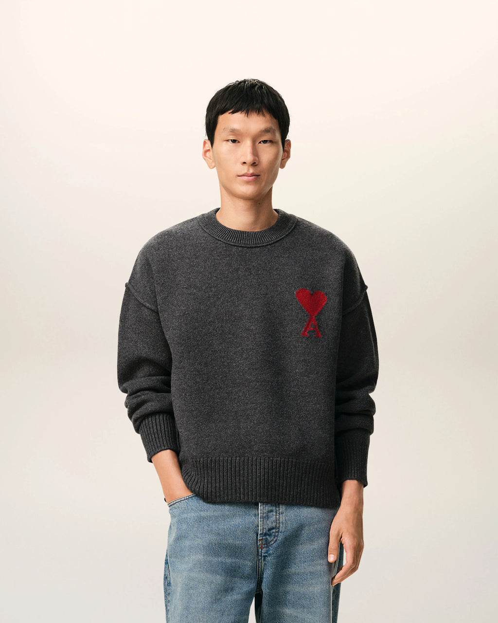 WOOL AMI DE COEUR SWEATER GREY/RED