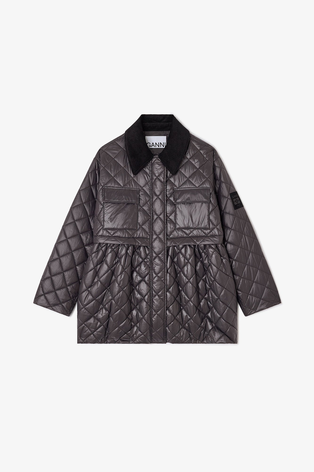 SHINY QUILT MIDI JACKET W/FLARE PHANTOM