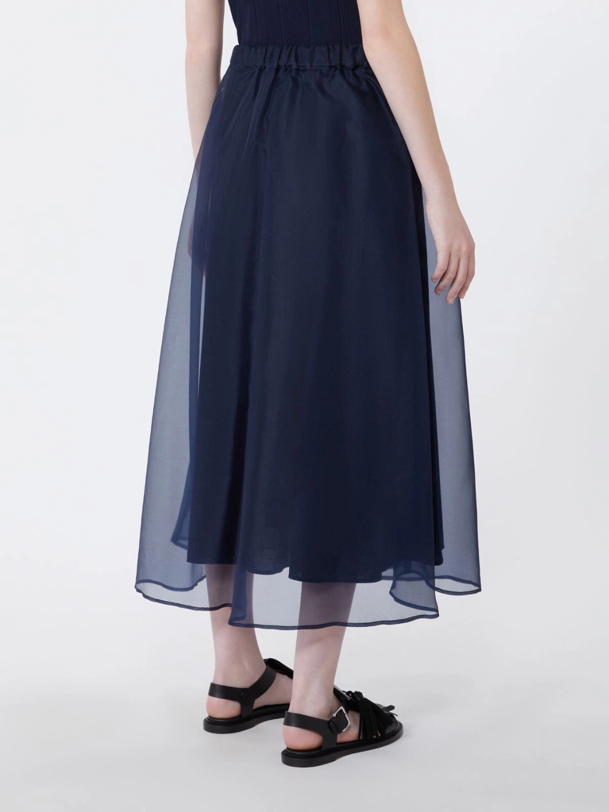 VISINO Pleated Silk Organza Skirt NAVY