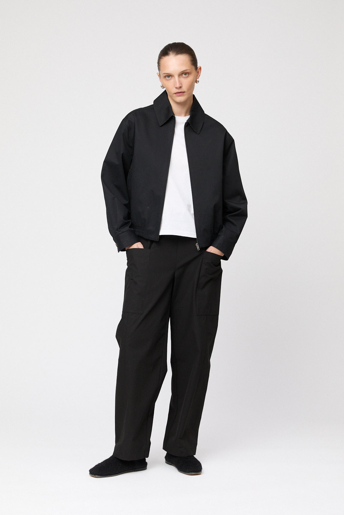 Blouson Zip Up Cotton Twill Jacket Jet Black