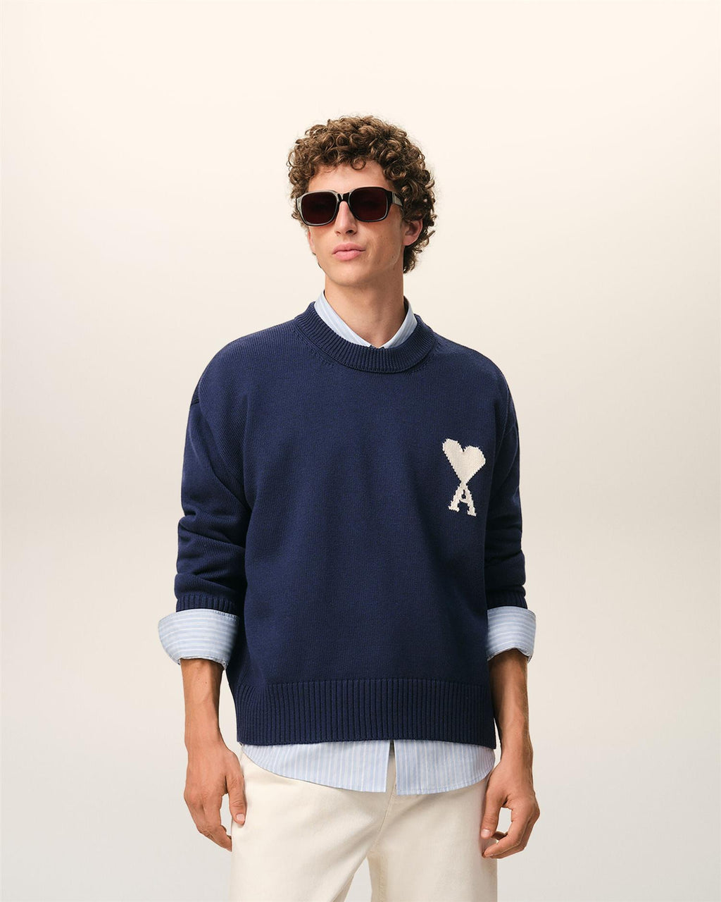 WOOL COTTON AMI DE COEUR SWEATER INK/OFF WHITE