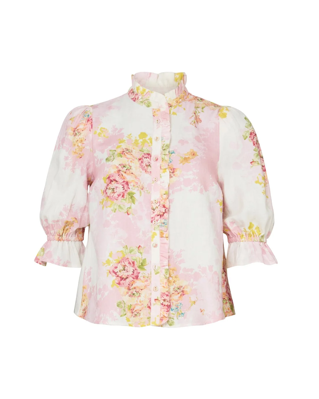 Linen Ruffle Blouse Rose Amore