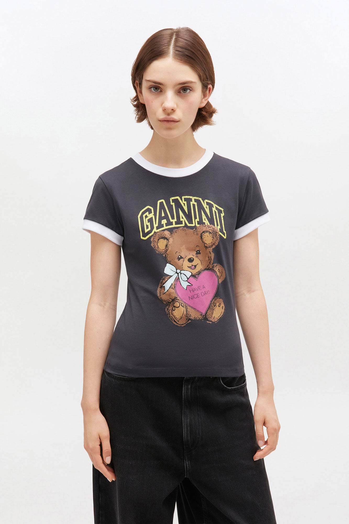 Basic Cropped Bear Fitted T-shirt Phantom