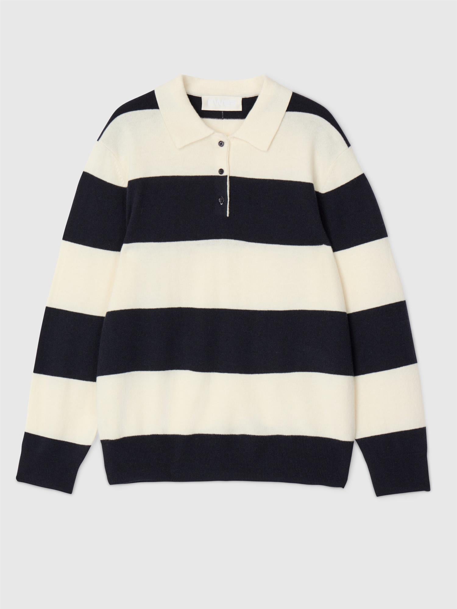 Estate Merino Wool Polo Sweater Navy Madacamia Stripe