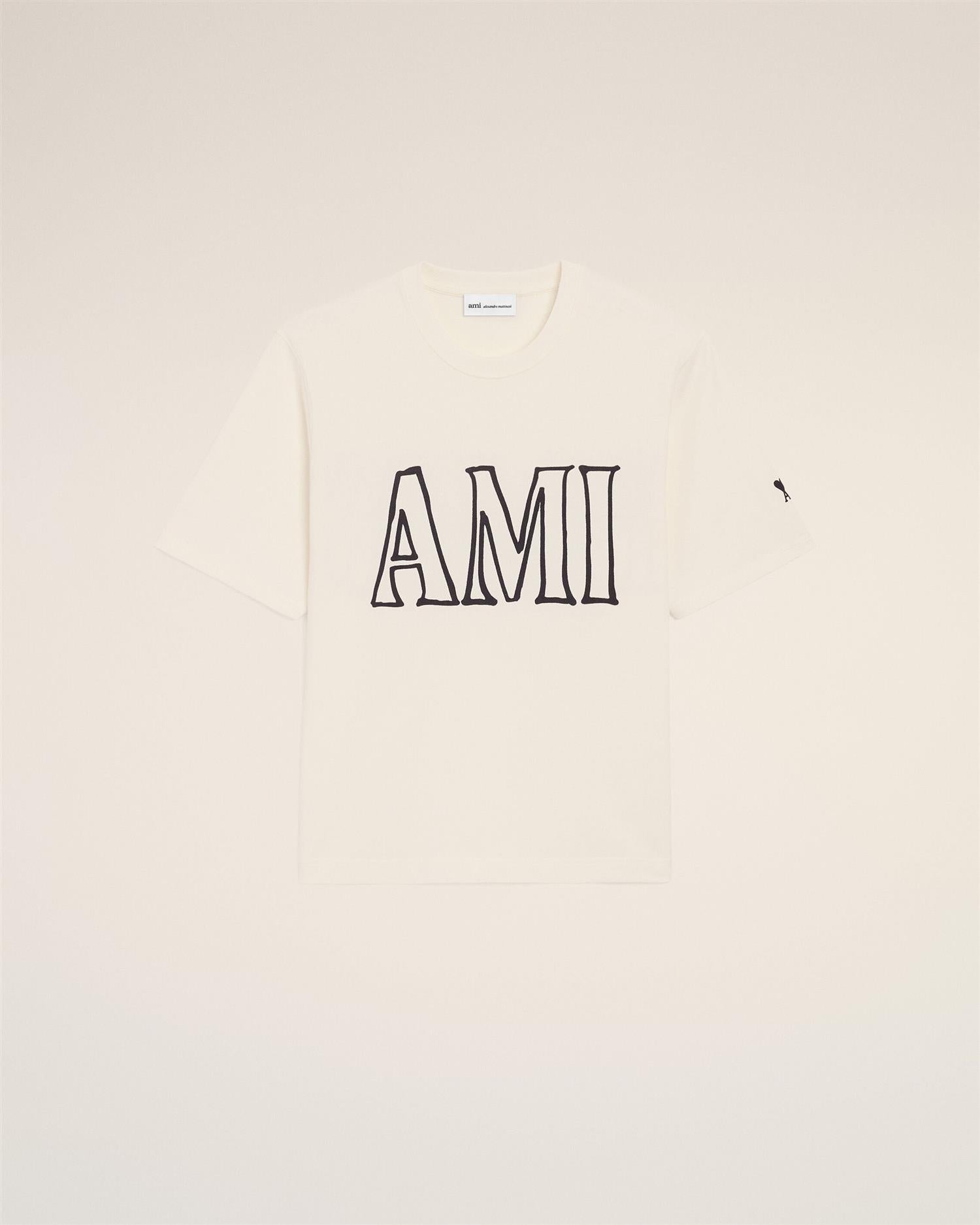 AMI PARIS Back & Front PRINT T-SHIRT WHITE CREAM