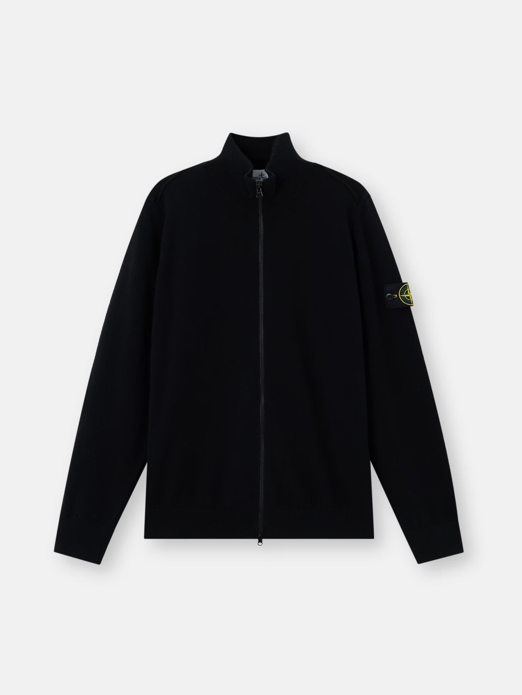 KNITTED GEELONG WOOL FULL-ZIP SWEATER BLACK