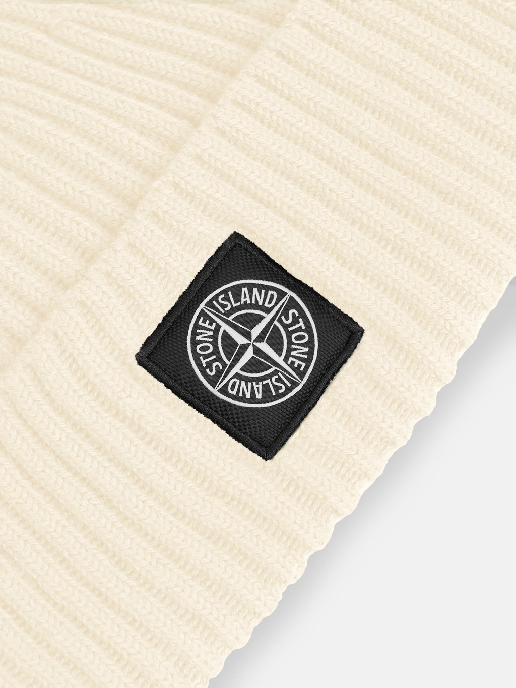 RIBBED RWS WOOL PATCH BEANIE IVORY