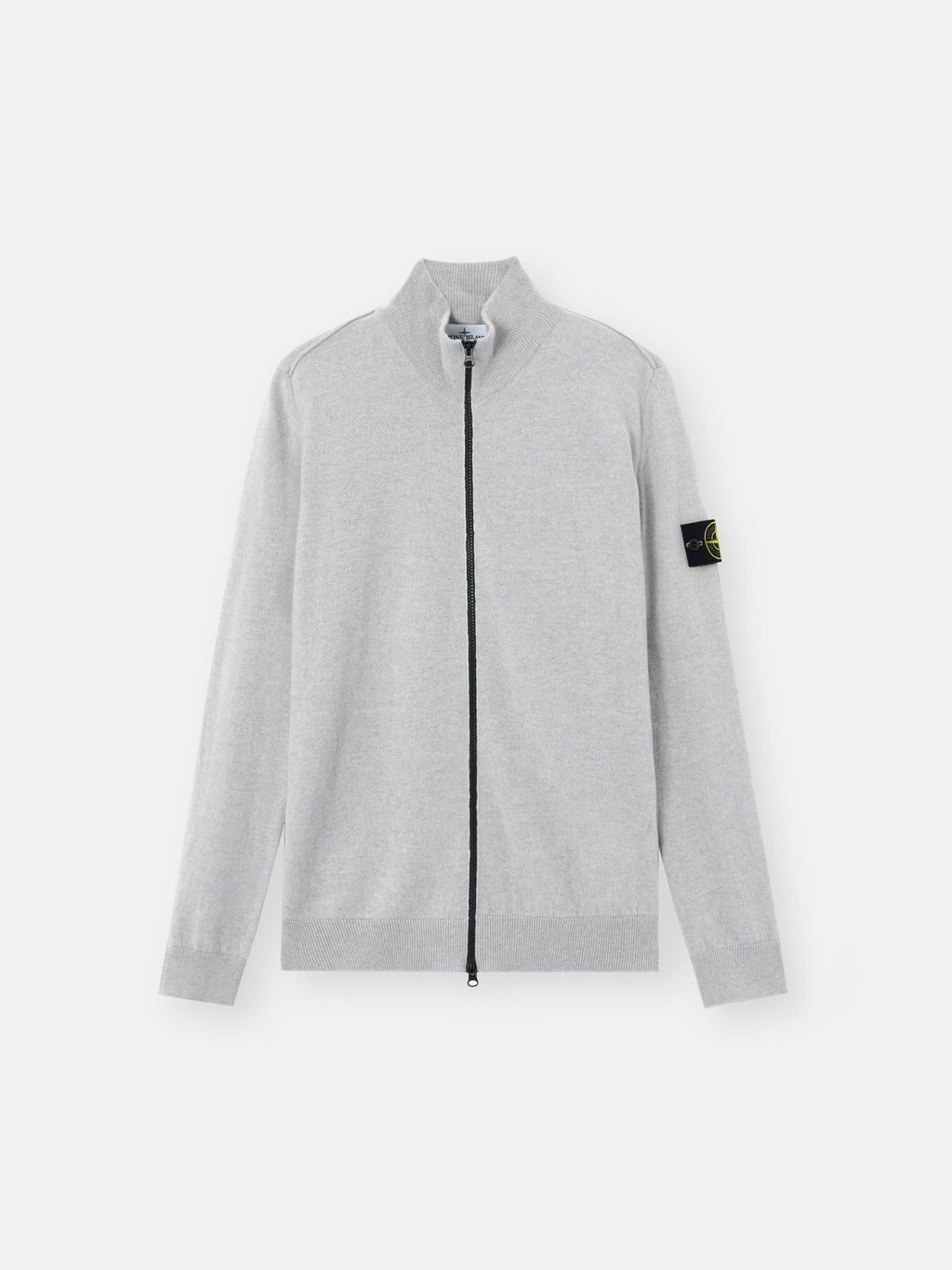 KNITTED GEELONG WOOL FULL-ZIP SWEATER MELANGE PEARL GREY