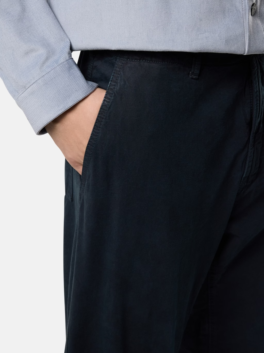 BRUSHED ORGANIC COTTON CANVAS TROUSERS 'OLD' EFFECT NAVY BLUE