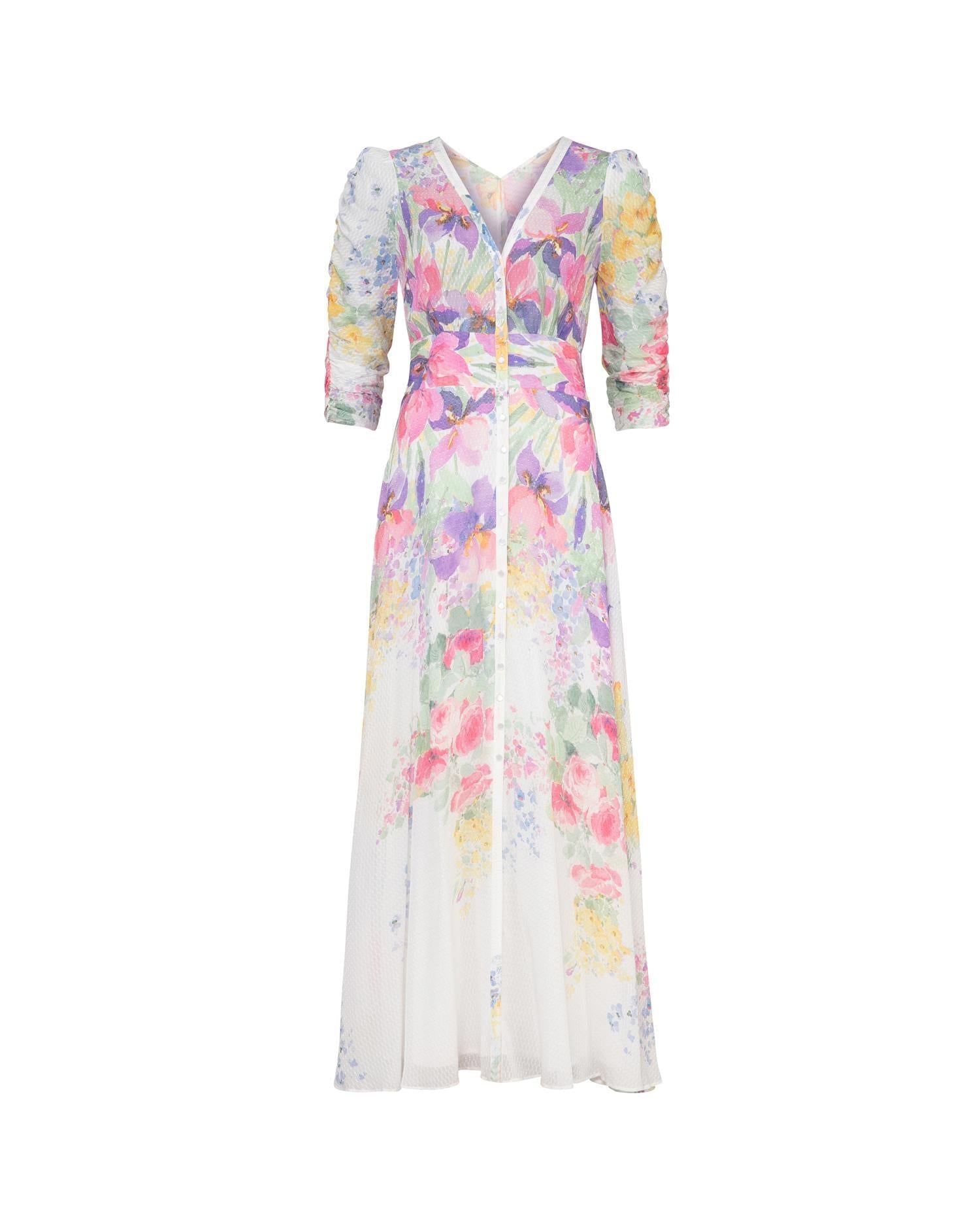 Dotted Georgette Button-Down Dress Flower Meadow