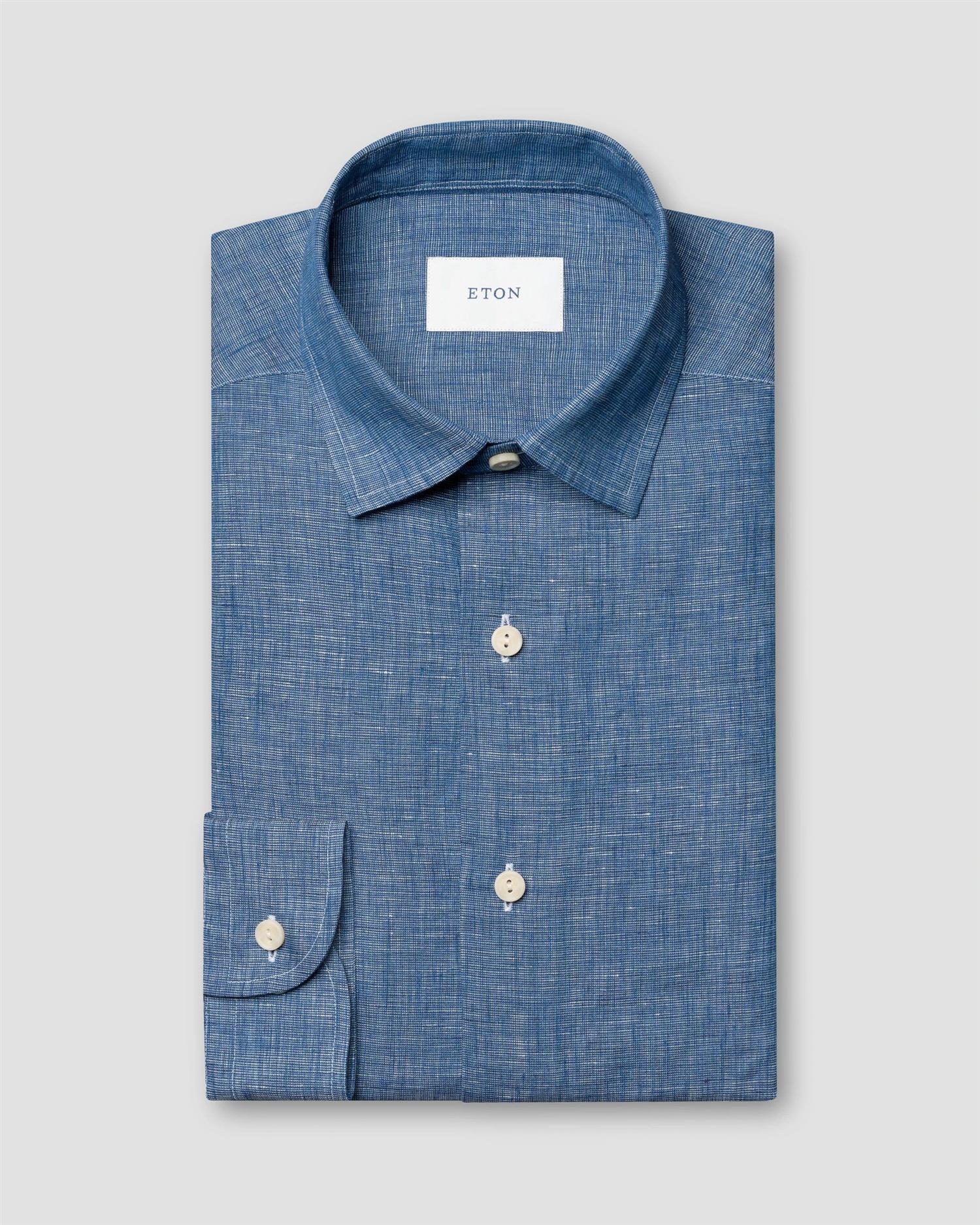 Casual Fit Solid Linen Shirt Dark Blue