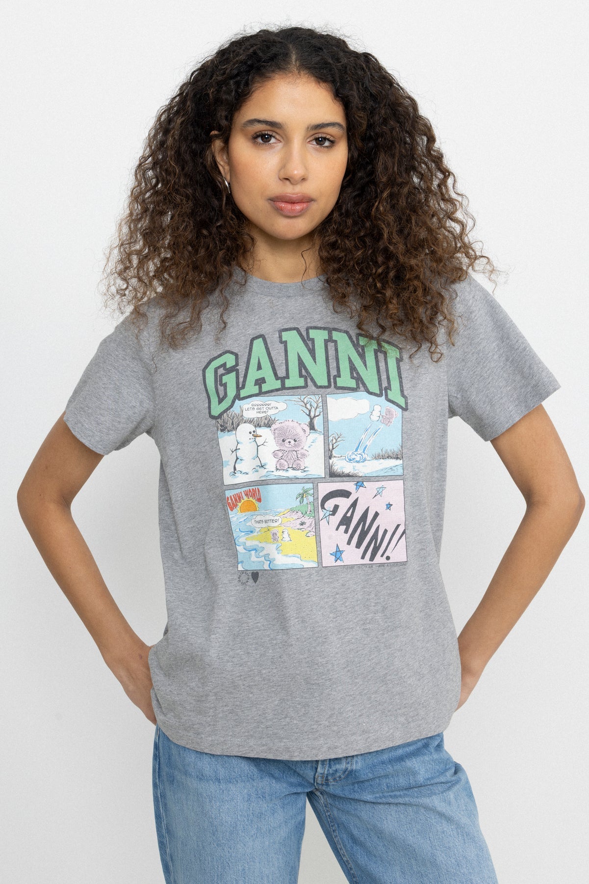 Bear Comic Teddy Print T-shirt Paloma Grey