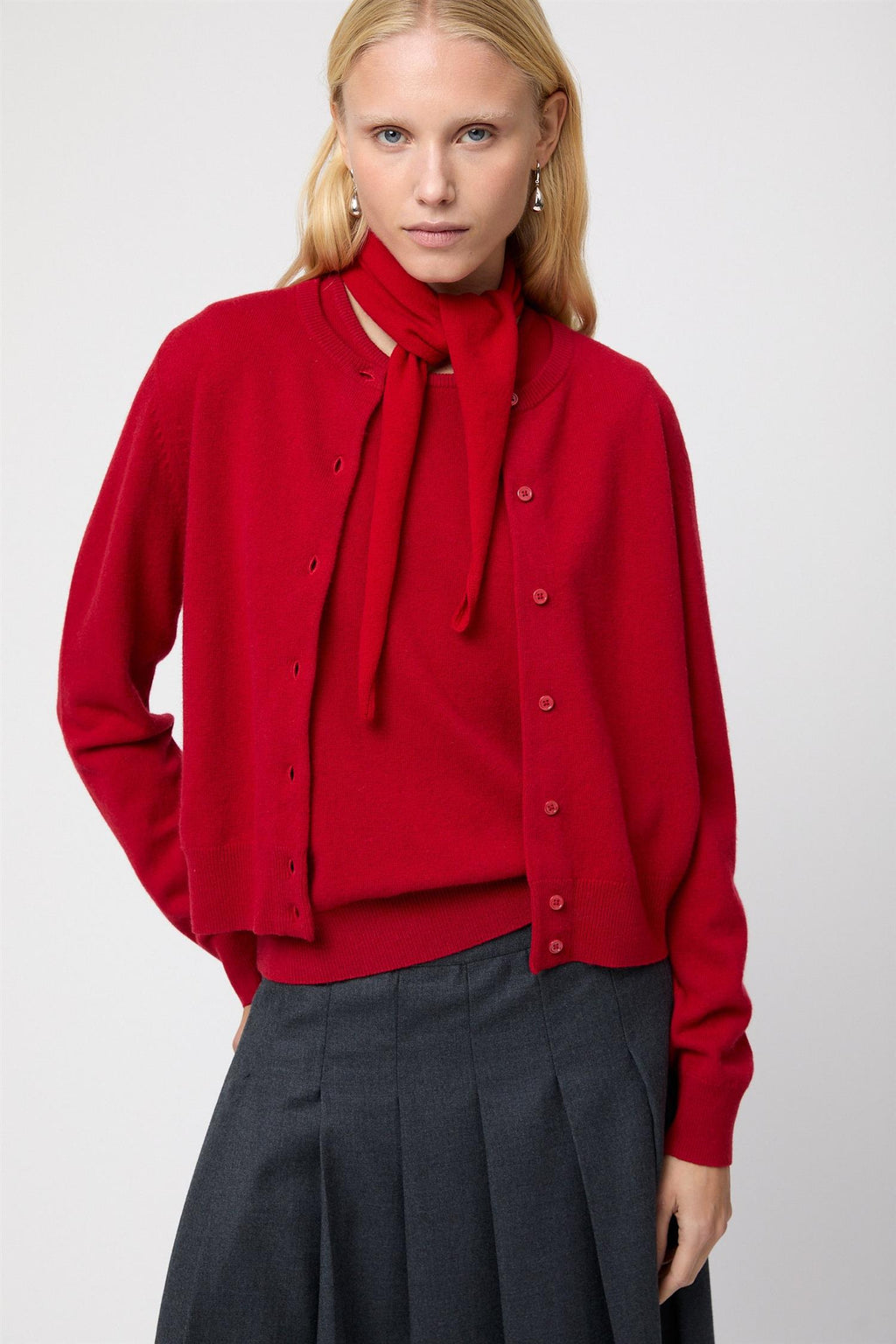 Classic Wool Cardigan Crimson Red