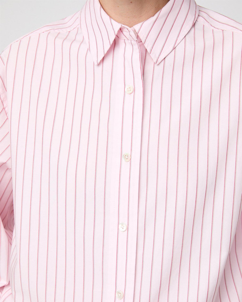 Poplin Workwear Shirt Pink and Red Pinstripe