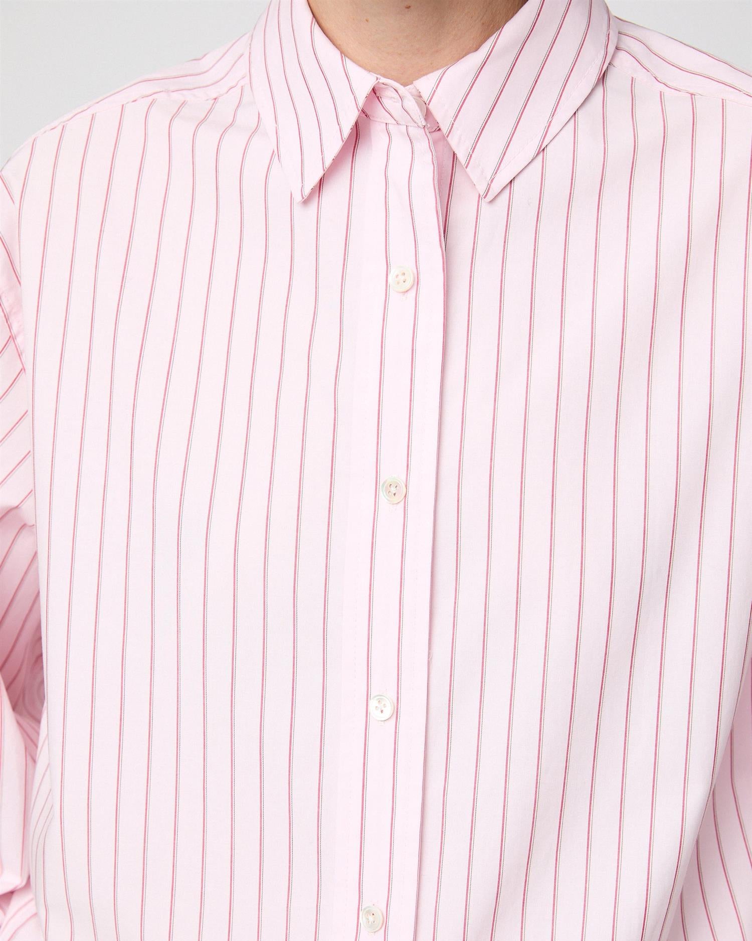 Poplin Workwear Shirt Pink and Red Pinstripe