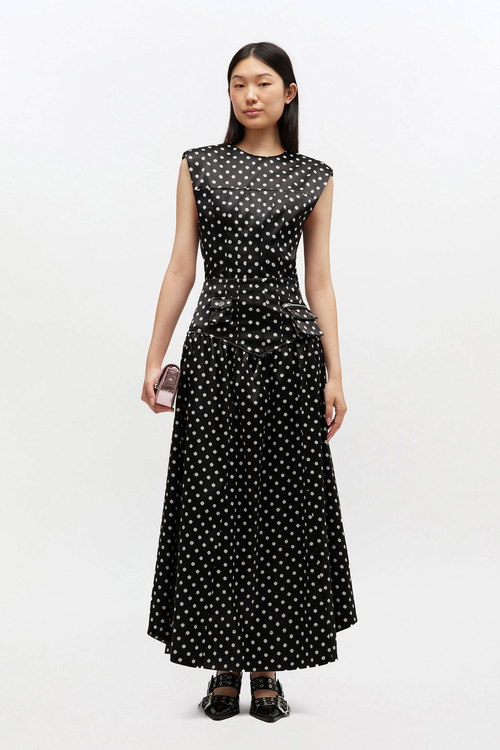 Printed Double Satin Corset Skirt Black