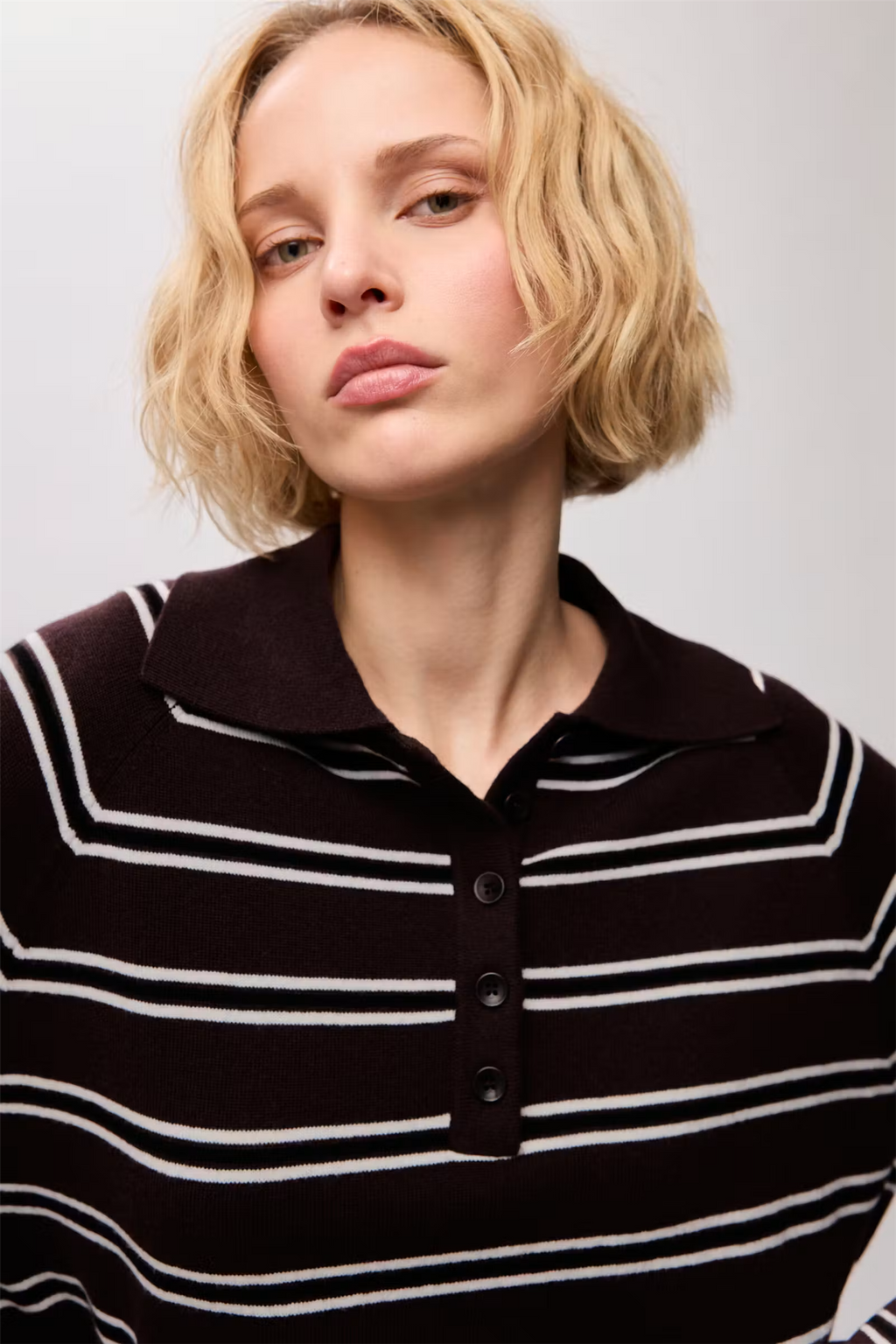 Farleigh Knitted Wool Polo Cocoa Stripe