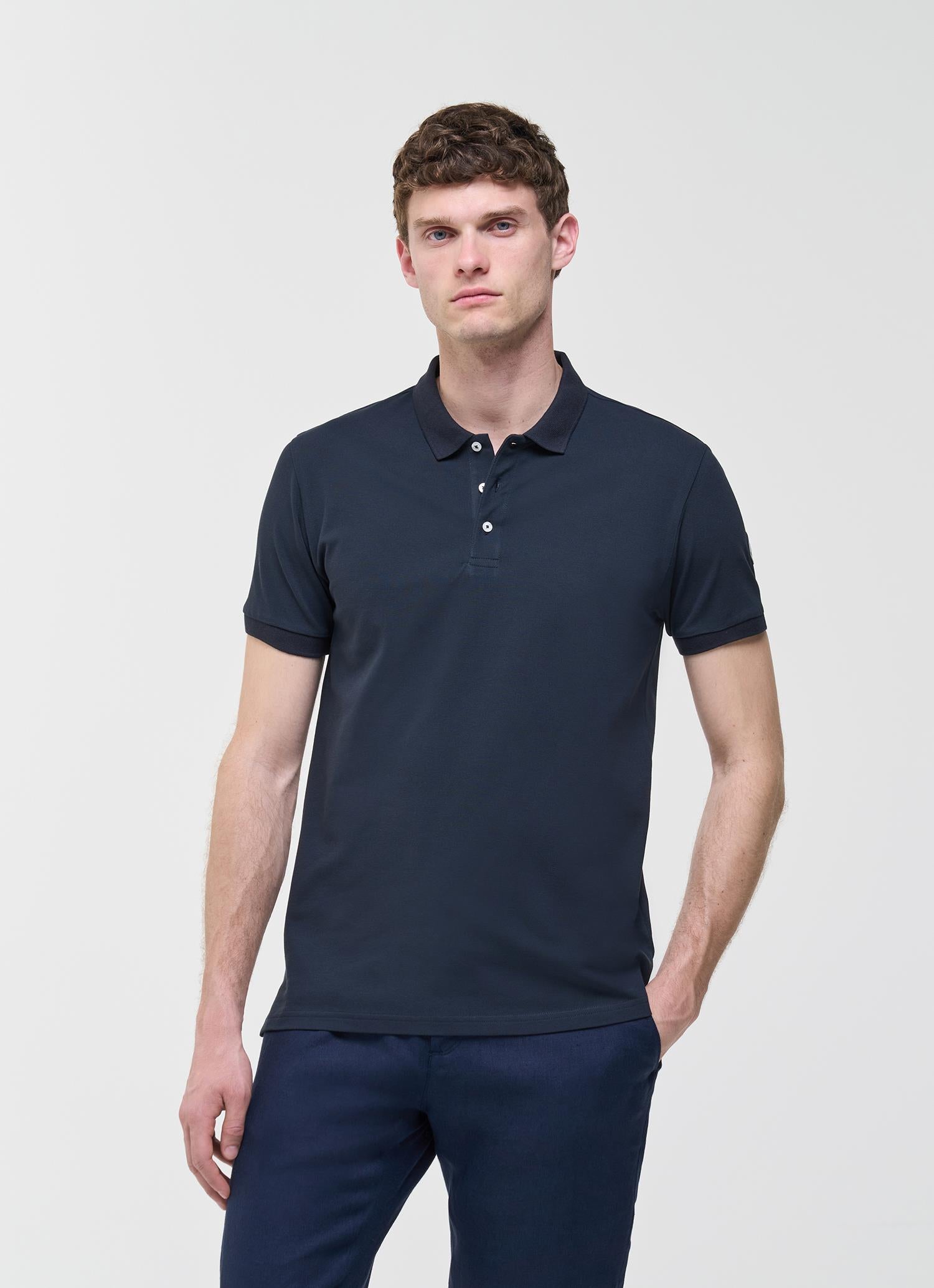STRETCH Cotton PIQUÉ POLO T-shirt NAVY BLUE