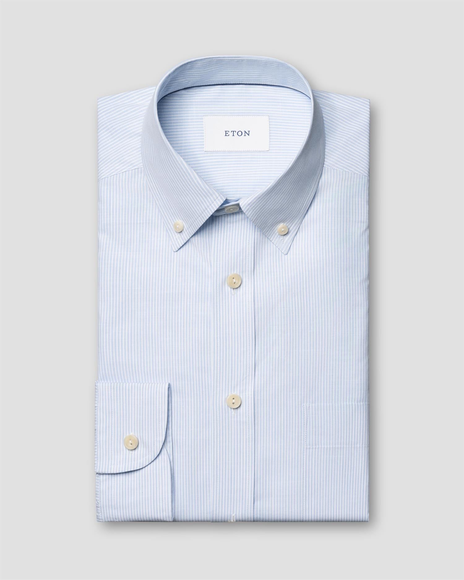 Casual Fit Striped Chambray Shirt Light Blue