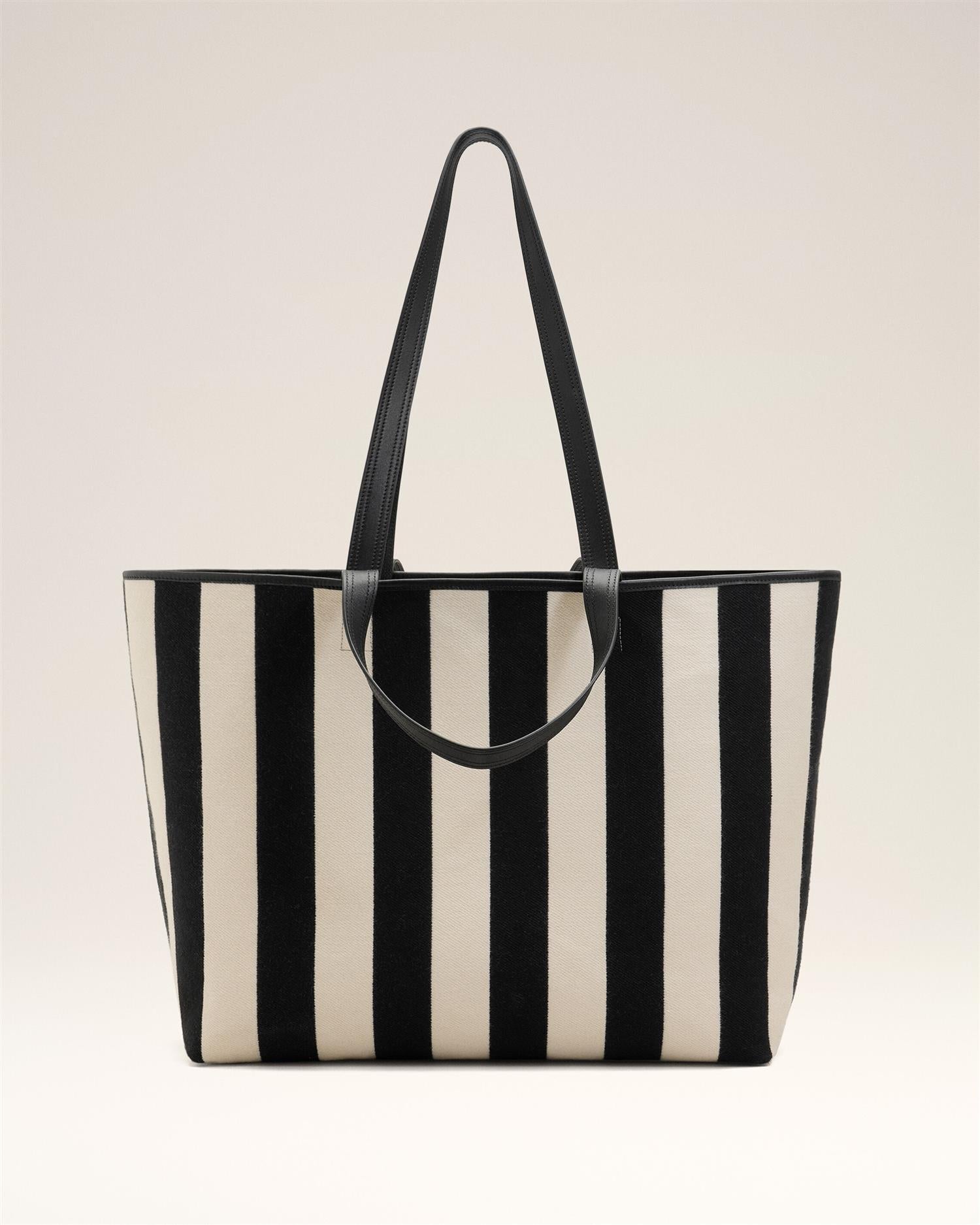 STRIPED COTTON CANVAS ADC SHOPPING BAG CREAME/BLACK