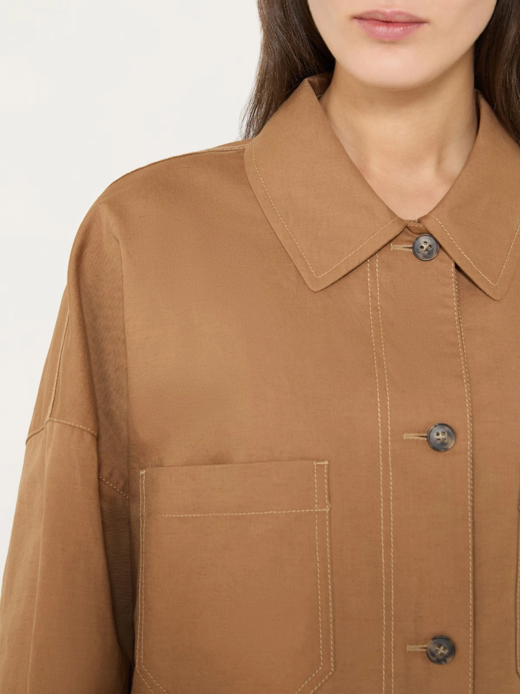 VETTURA Linen Cotton Basketweave Oversized Jacket TOBACCO