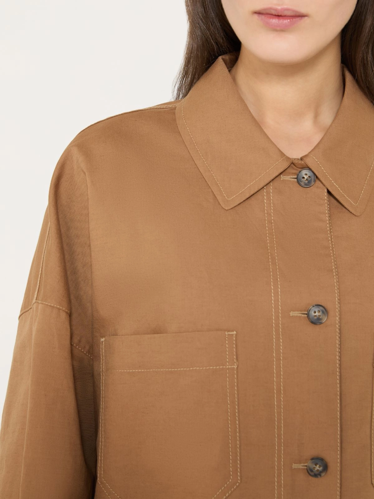 VETTURA Linen Cotton Basketweave Oversized Jacket TOBACCO