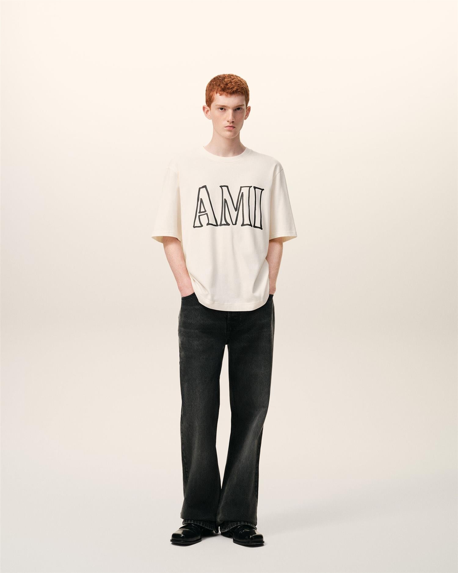 AMI PARIS Back & Front PRINT T-SHIRT WHITE CREAM – Walero
