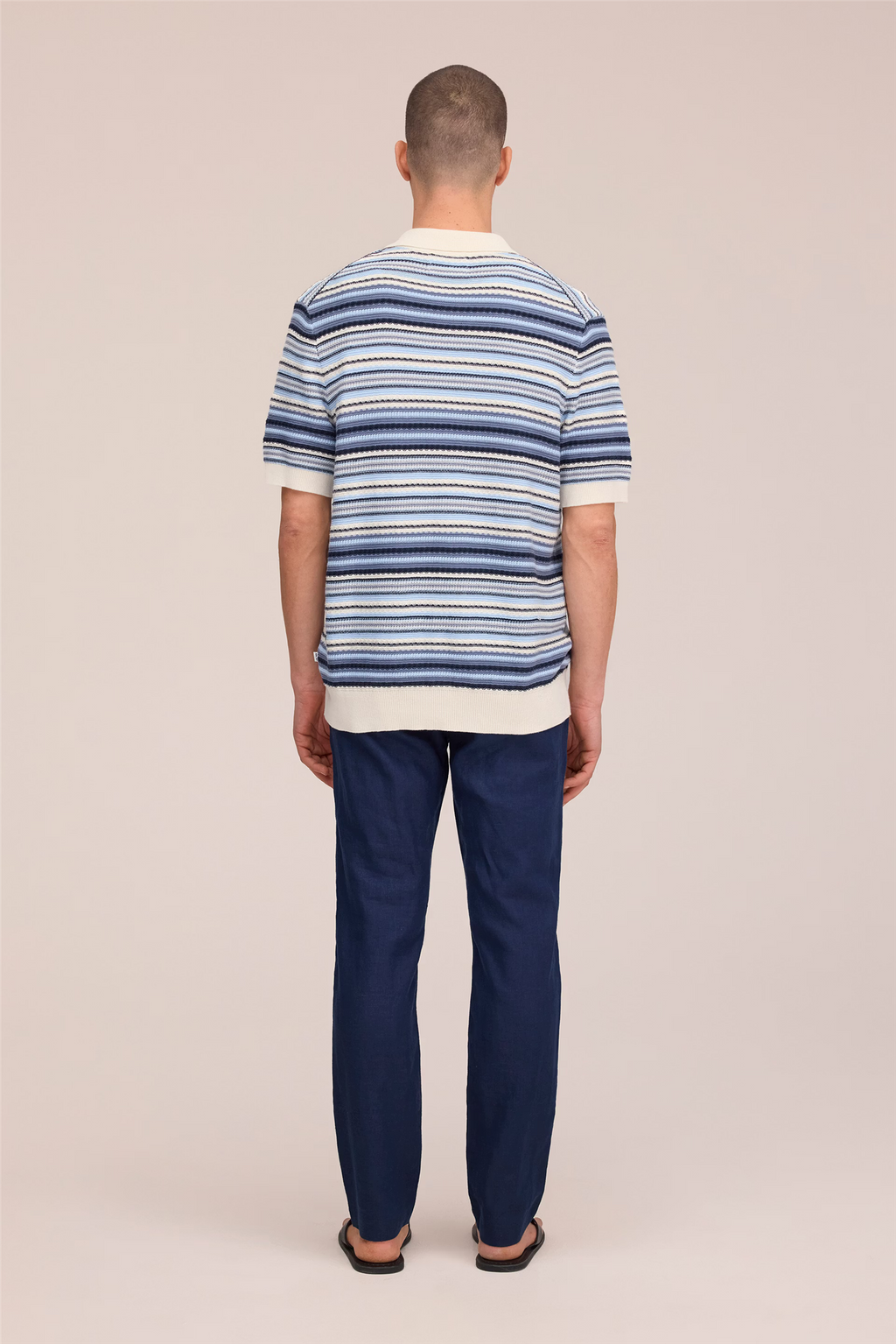 Nolan Textured Stitch Polo Cardigan Navy Multi