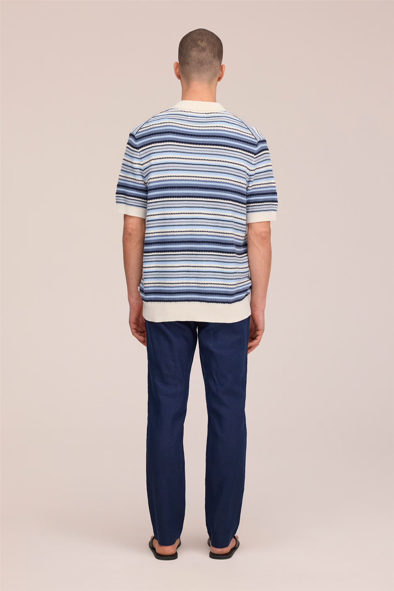 Nolan Textured Stitch Polo Cardigan Navy Multi