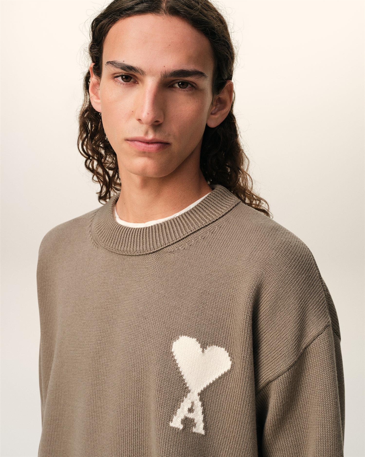 WOOL COTTON AMI DE COEUR SWEATER TAUPE BEIGE/OFF WHITE