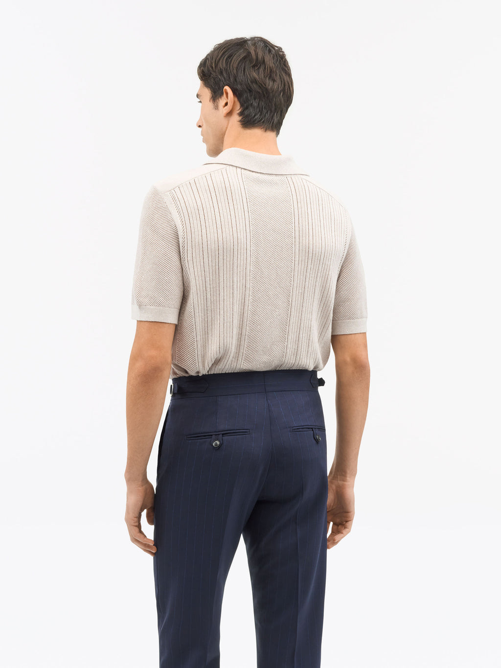 Eoin P Knitted Merino-Linen Blend Polo Ivory
