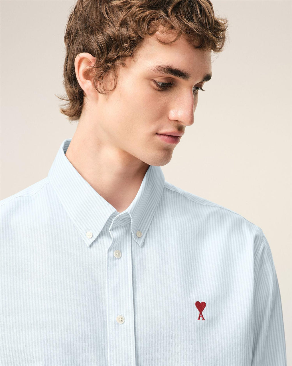 Embroidered AMI DE COEUR STRIPED OXFORD SHIRT SKY BLUE/NATURAL WHITE