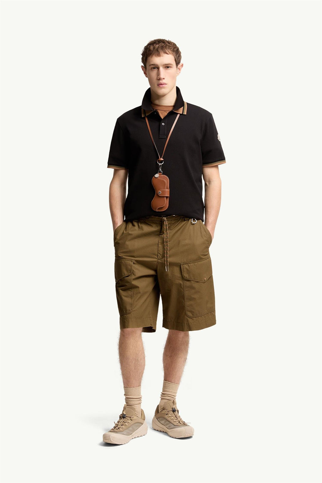 Double Collar Cotton Piquet Polo Shirt BLACK