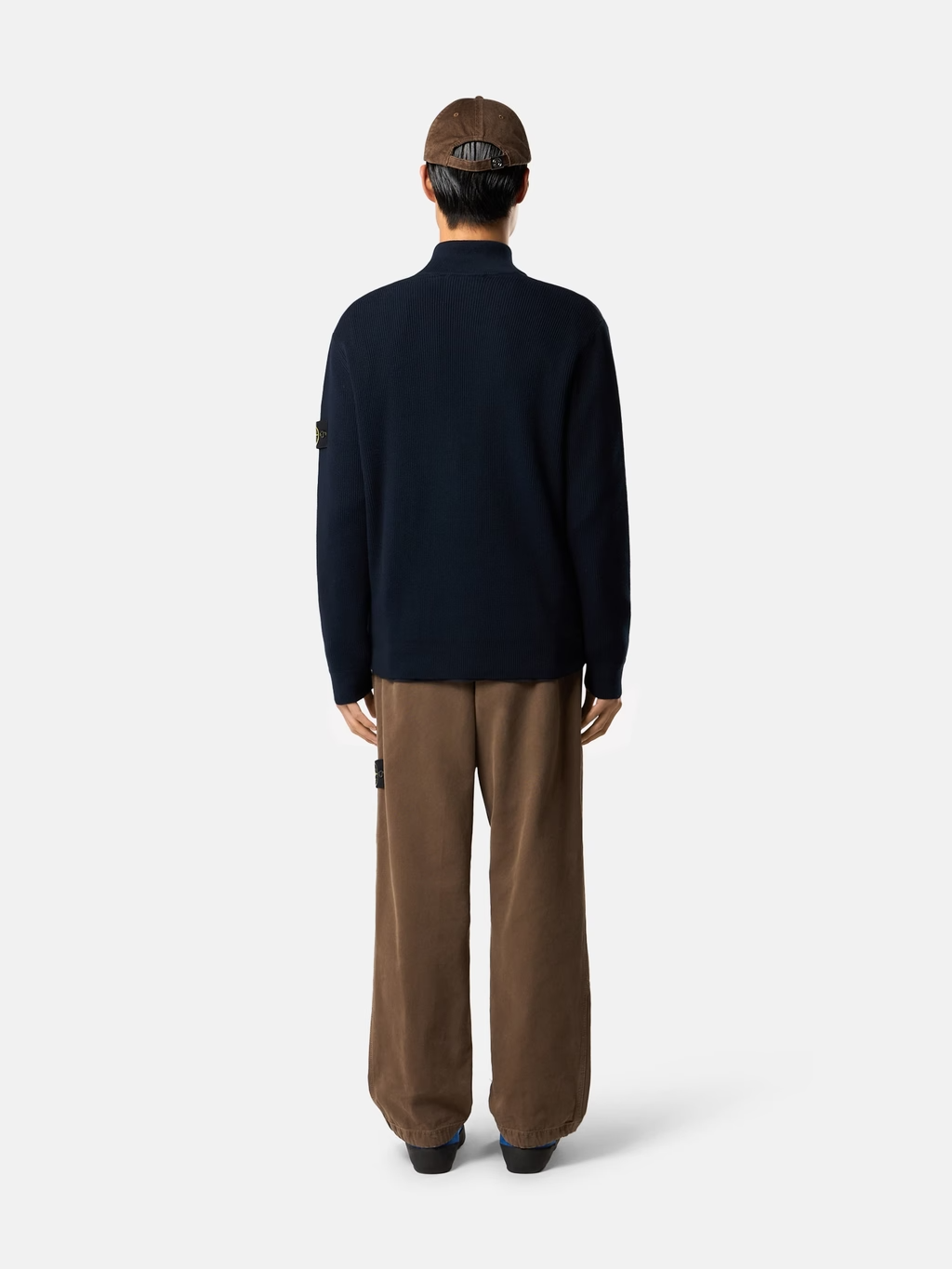 RIBBED KNITTED COTTON FULL-ZIP SWEATER NAVY BLUE