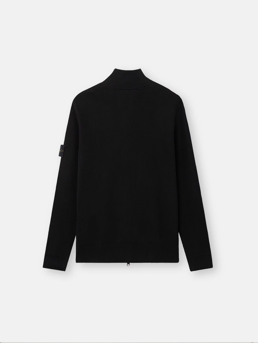 RIBBED KNITTED COTTON FULL-ZIP SWEATER BLACK