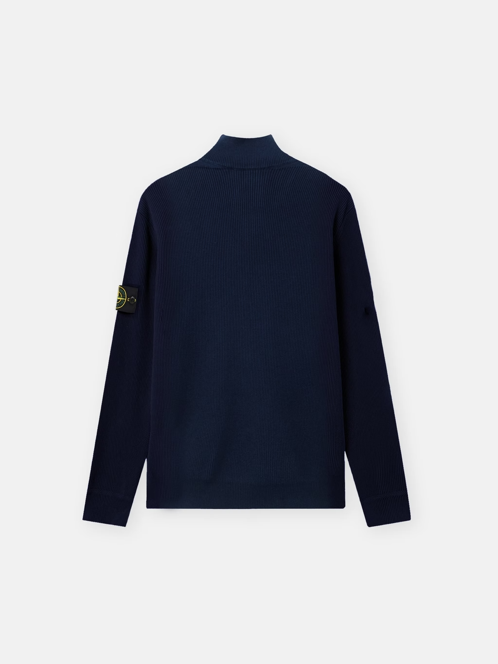 RIBBED KNITTED COTTON FULL-ZIP SWEATER NAVY BLUE