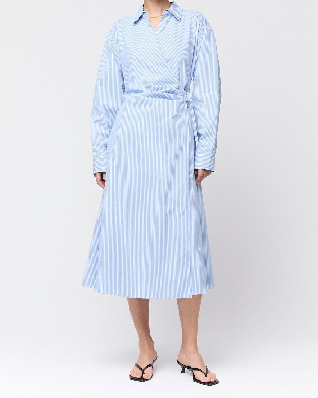 Wrap Shirt Dress Pastel Blue and White Pinstripe