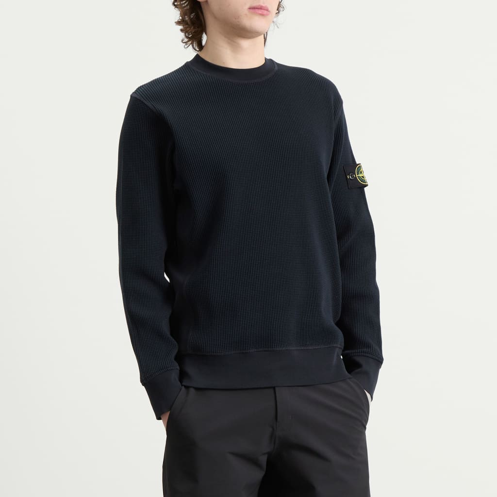 ORGANIC COTTON WAFFLE SWEATSHIRT NAVY BLUE