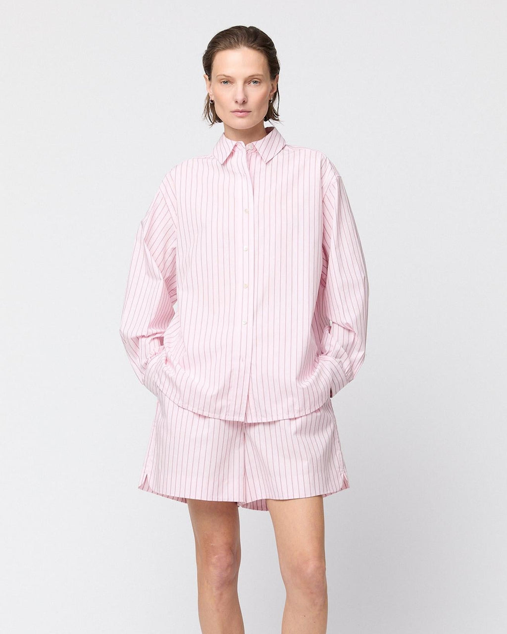 Poplin Workwear Shirt Pink and Red Pinstripe