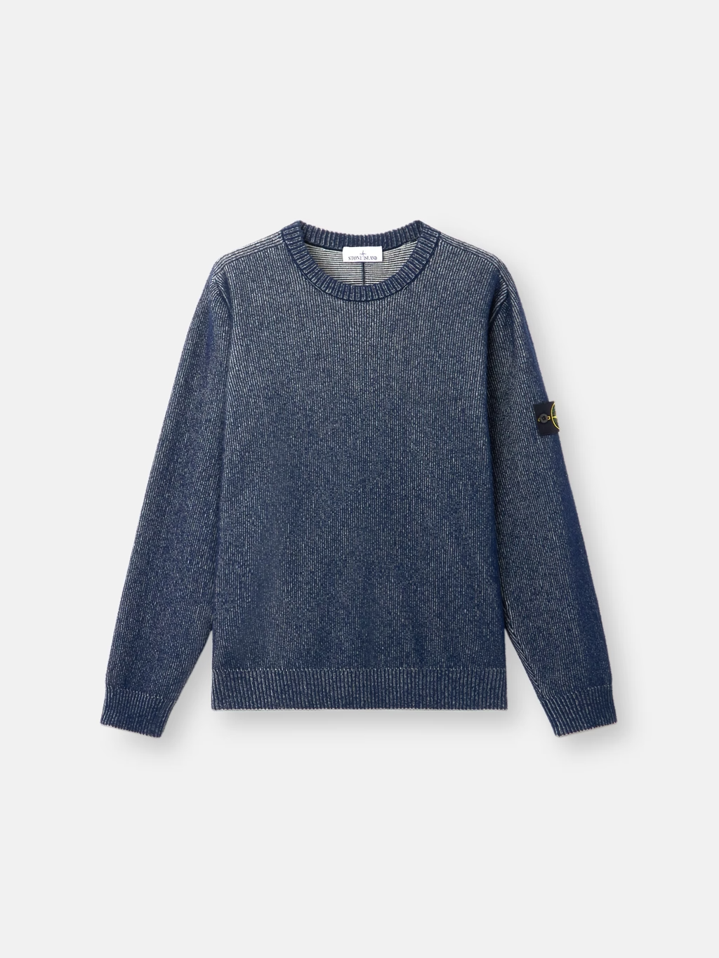 PLATED RIB COTTON BOUCLÉ SWEATER BLUE MELANGE