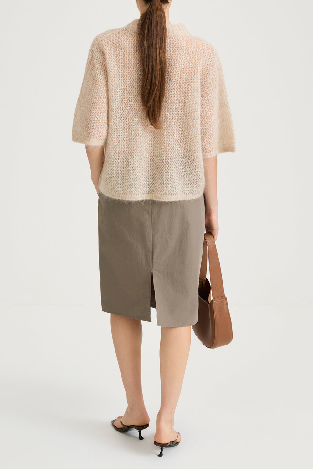 NIA MOHAIR BLEND SHORT SLEEVE SWEATER OYSTER