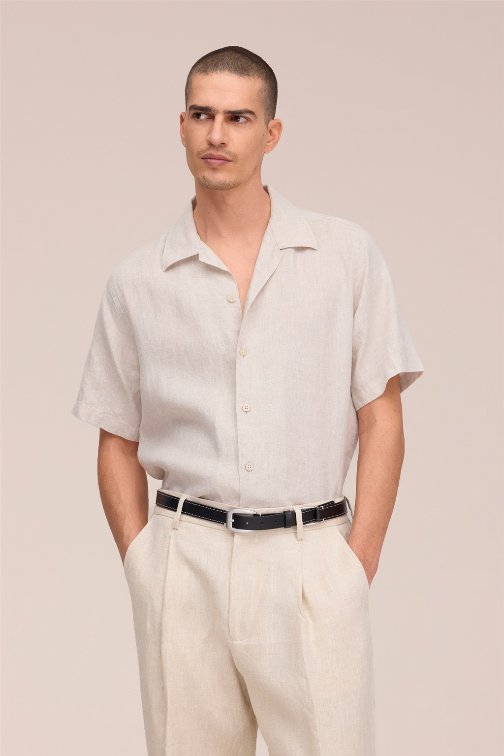 Julio 5708 Open Collar Linen shirt Oat