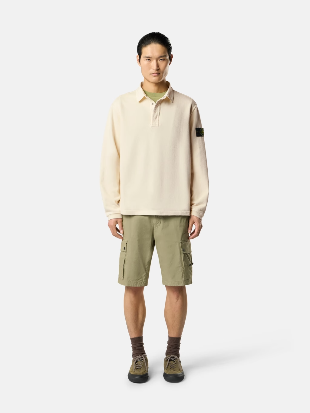 HEAVY COTTON JERSEY POLO SWEATSHIRT IVORY