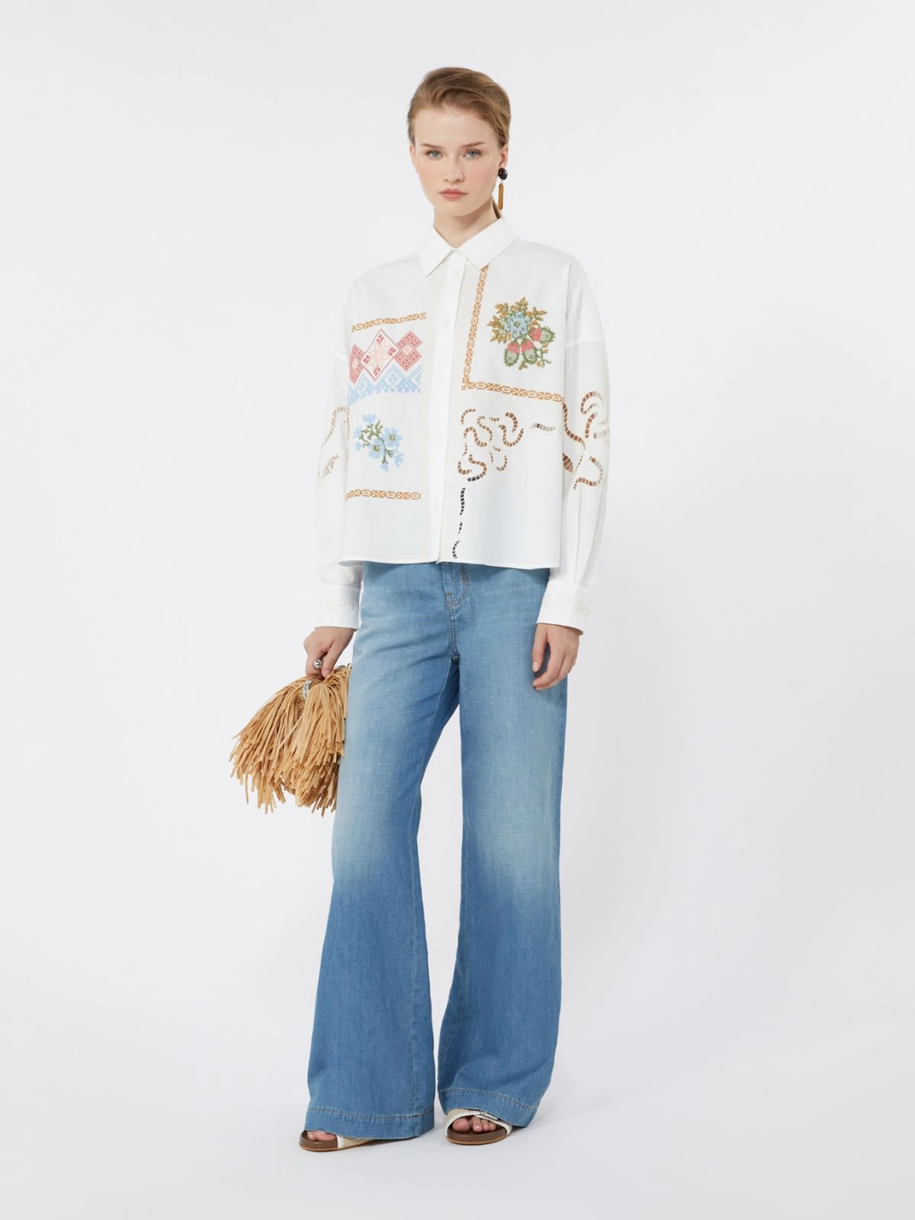FONTE Embroidered Lace Cotton Shirt WHITE