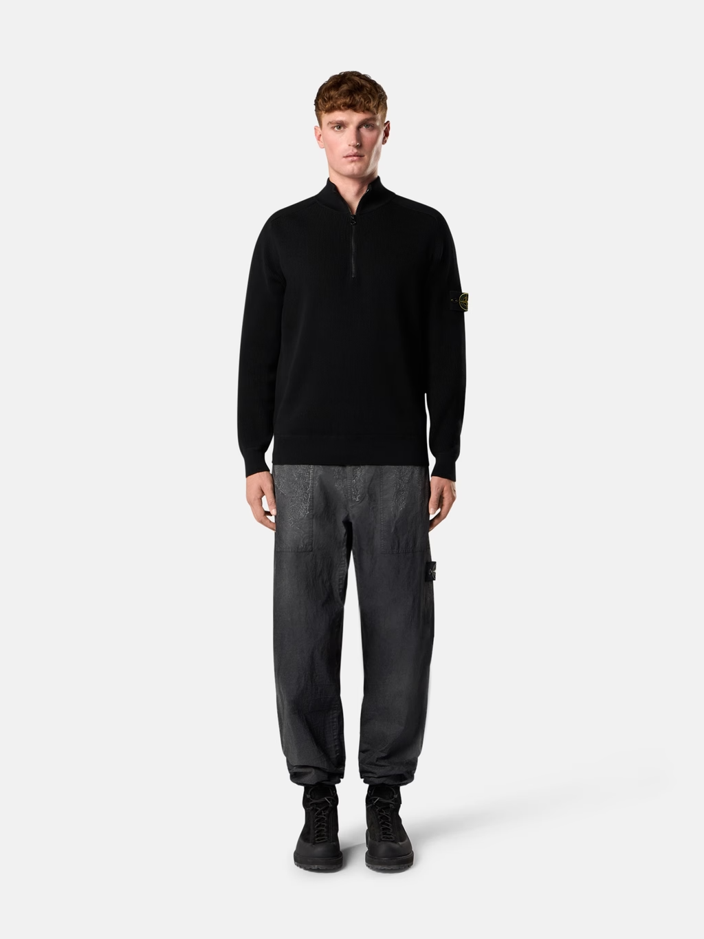 RIBBED ORGANIC COTTON Half-zip Sweater Black