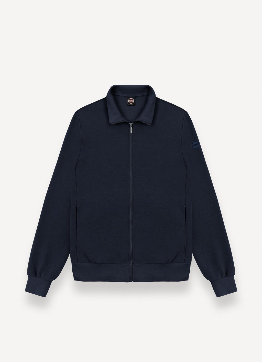 Textured Cotton Blend Full-Zip Sweater NAVY BLUE