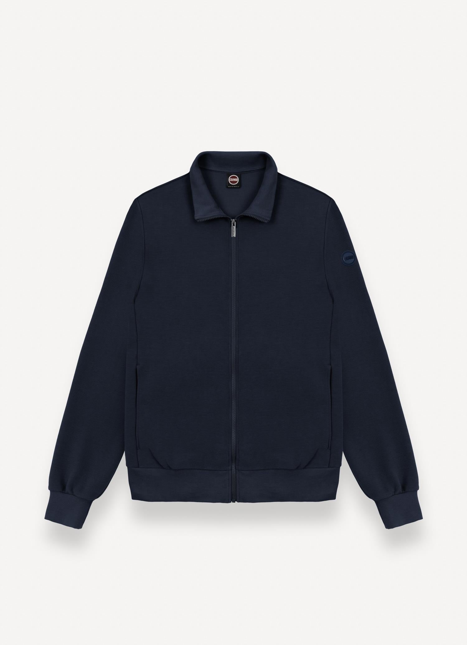 Textured Cotton Blend Full-Zip Sweater NAVY BLUE